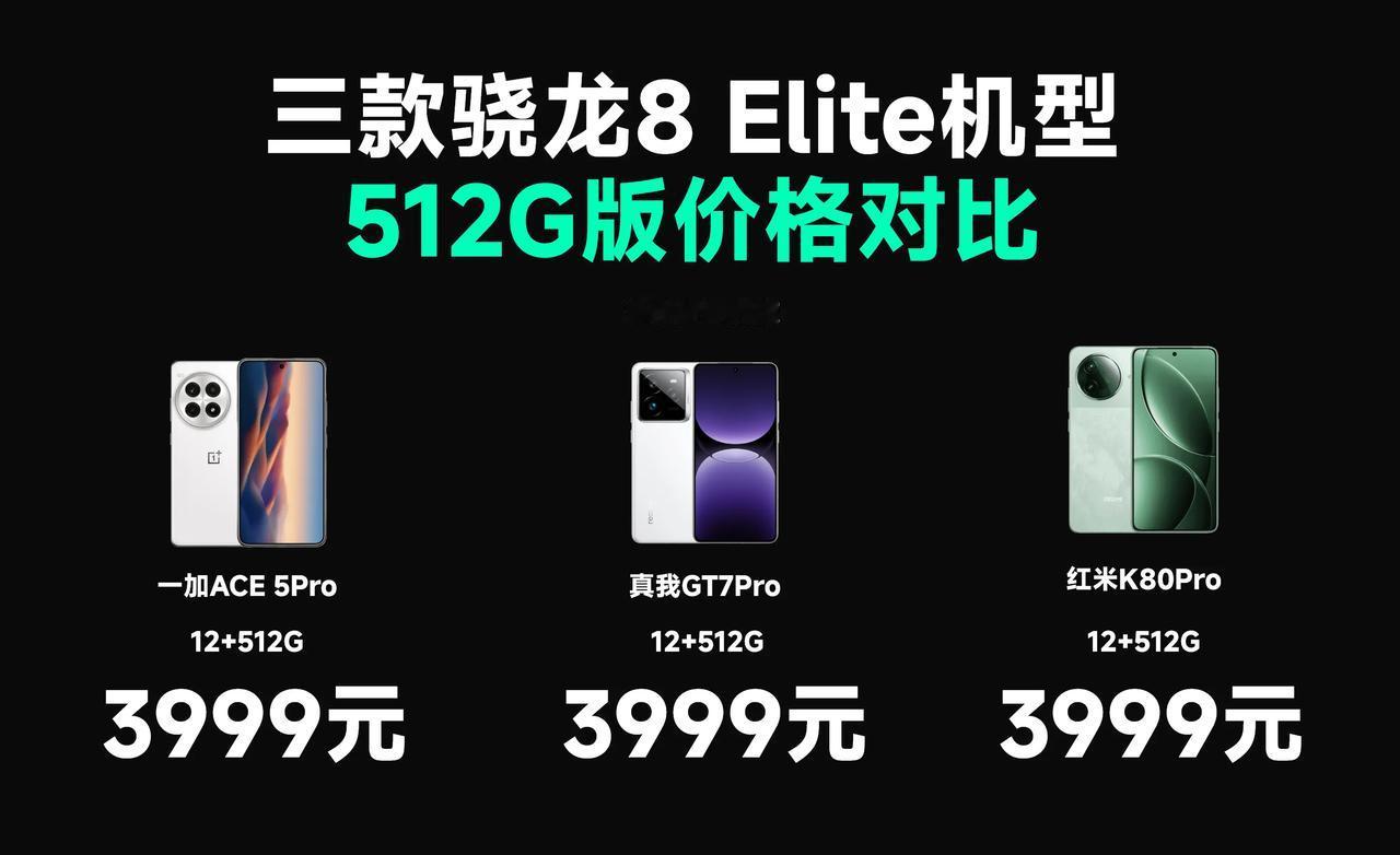 一加ACE5Pro和其他两款性价比骁龙8Elite机型 512G价格对比，完全一