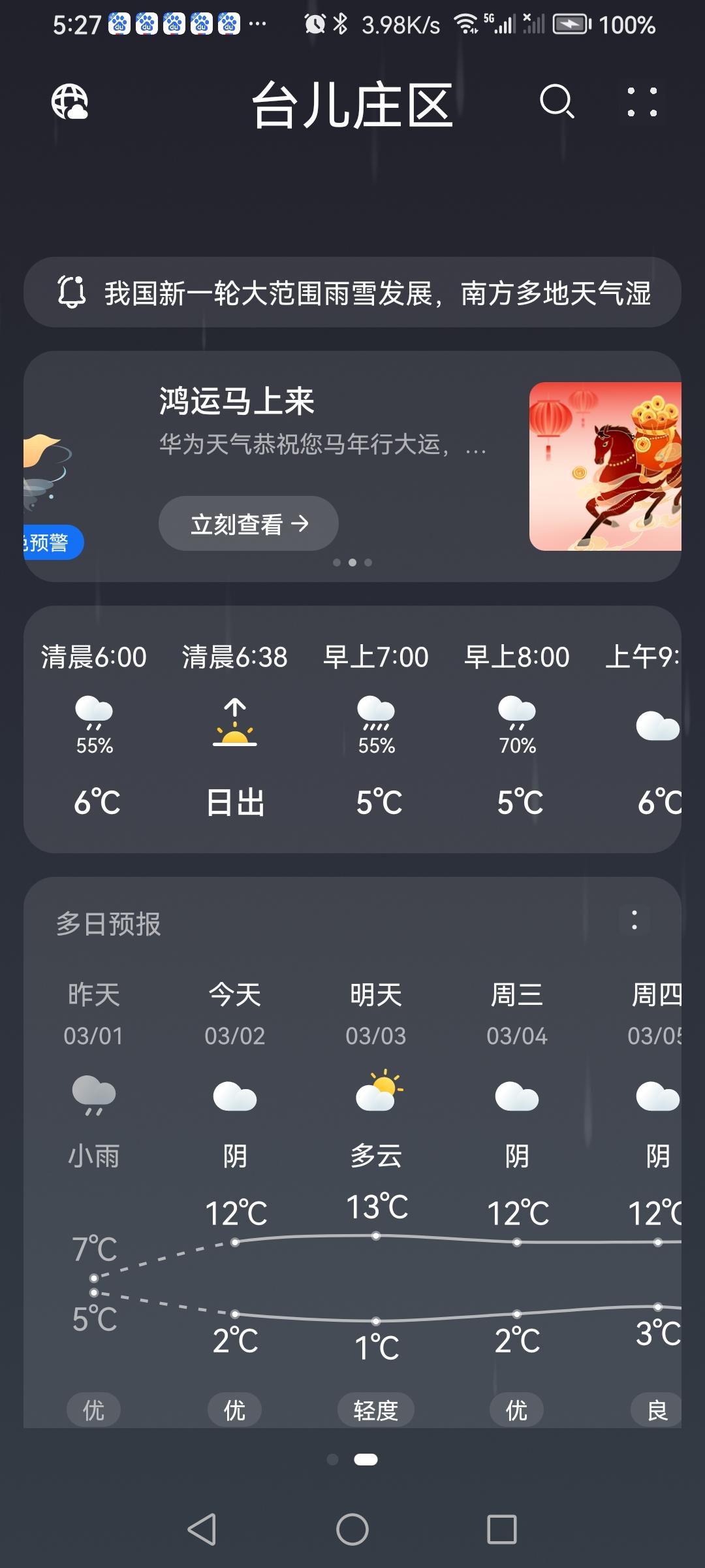 正月十四天气阴。雨至早晨停，白天阴，晚上见到了一会月亮。无论农谚怎样说，总有“春