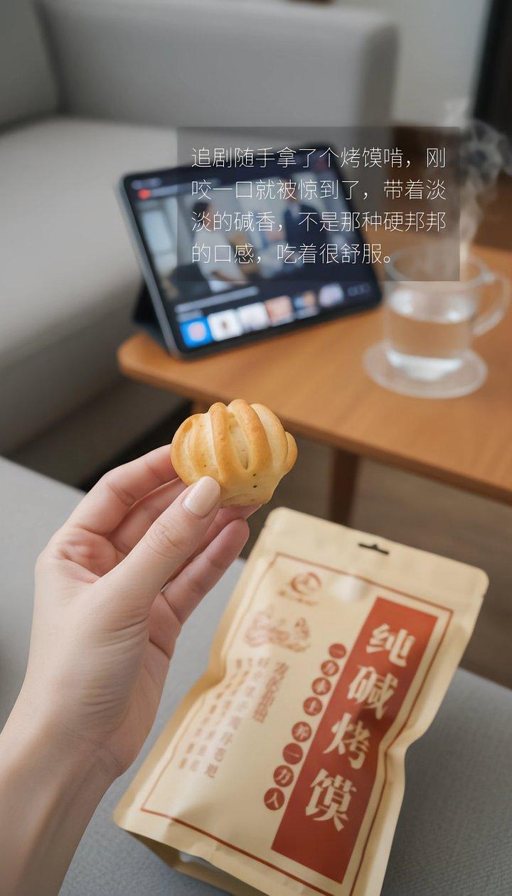 追剧随手啃一个，带着淡淡的碱香，口感不硬巴，吃着舒服又满足 。烤馍