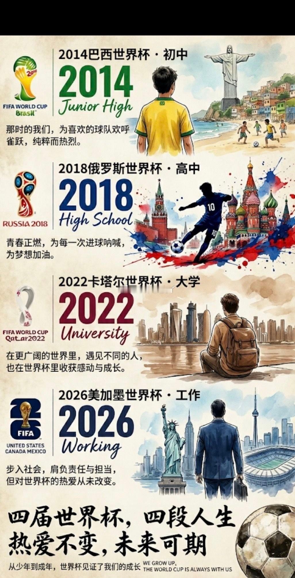 四届世界杯，陪我们走完一整个青春⚽2014巴西世界杯，是初中的少年时代那时的我们