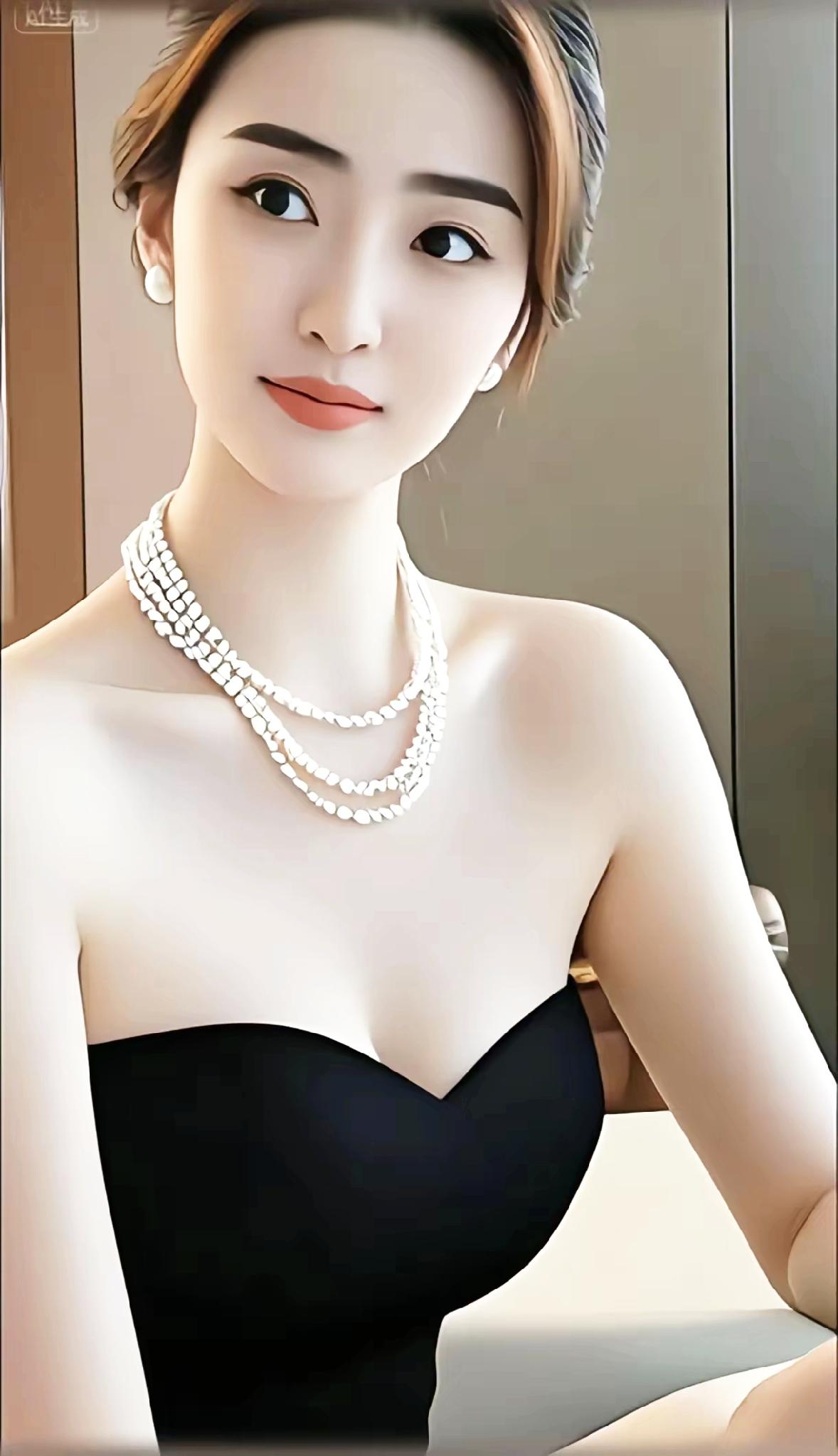 优雅黑裙，珍珠闪耀，气质满分！💎✨