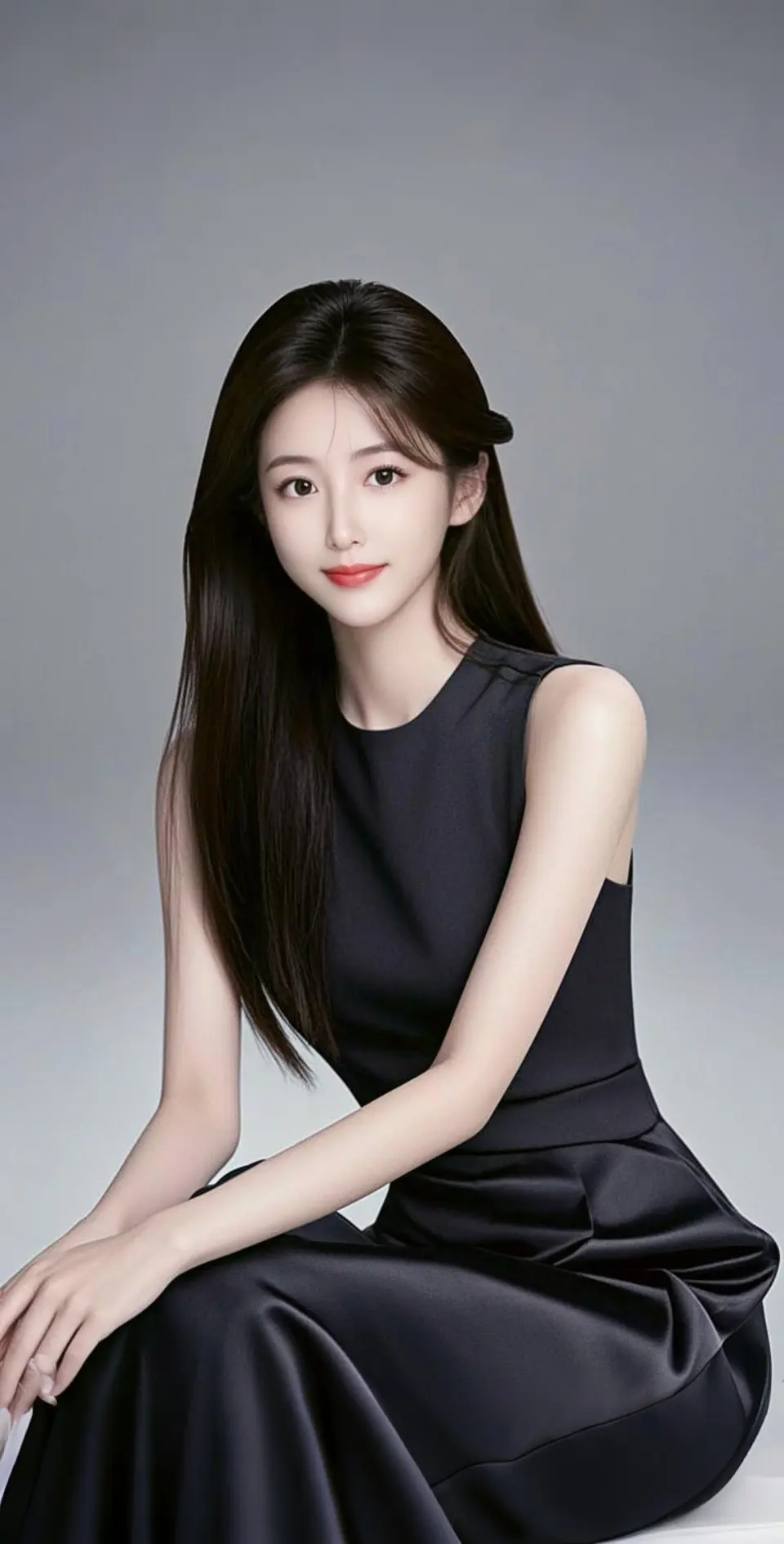 AI扩图 AI冷艳黑裙少女