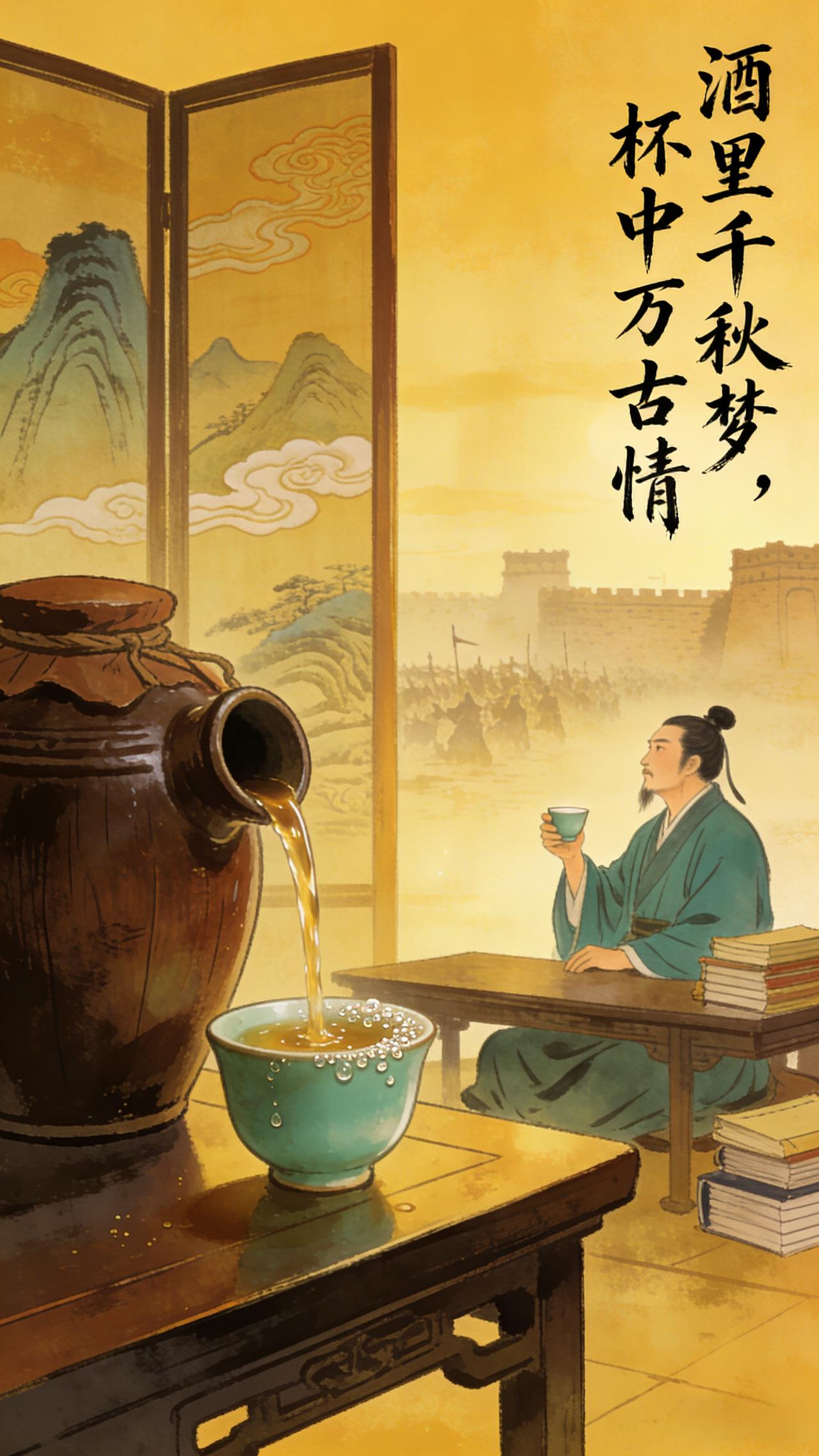 上联:酒里千秋梦，下联:请高手对 杯中万古情