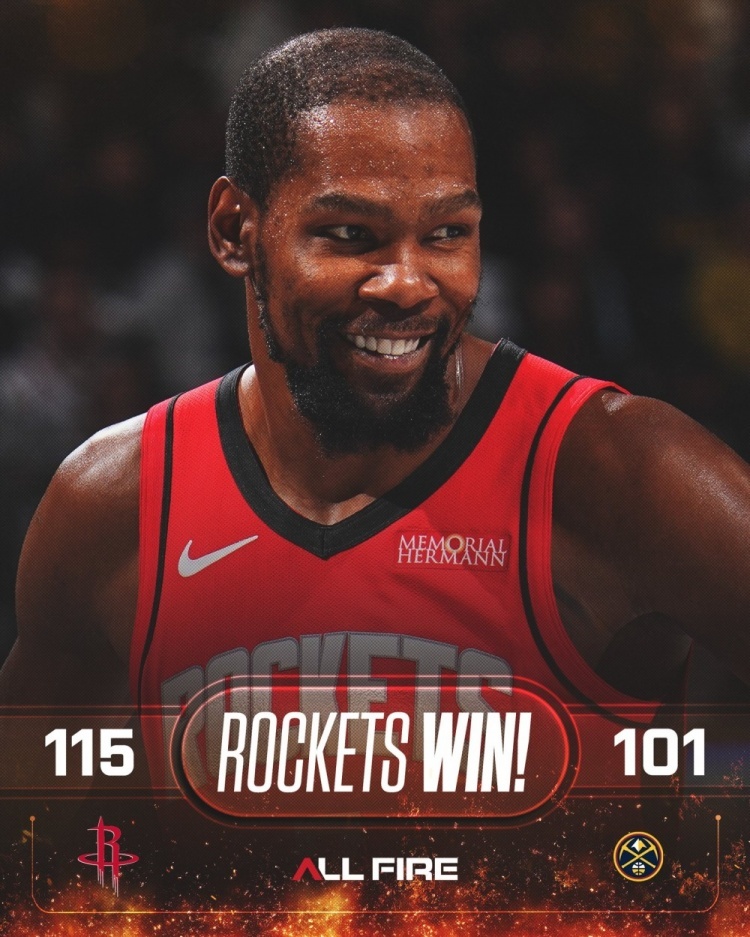 杜兰特今日对阵掘金拿到31分6篮板5助攻！火箭vs掘金