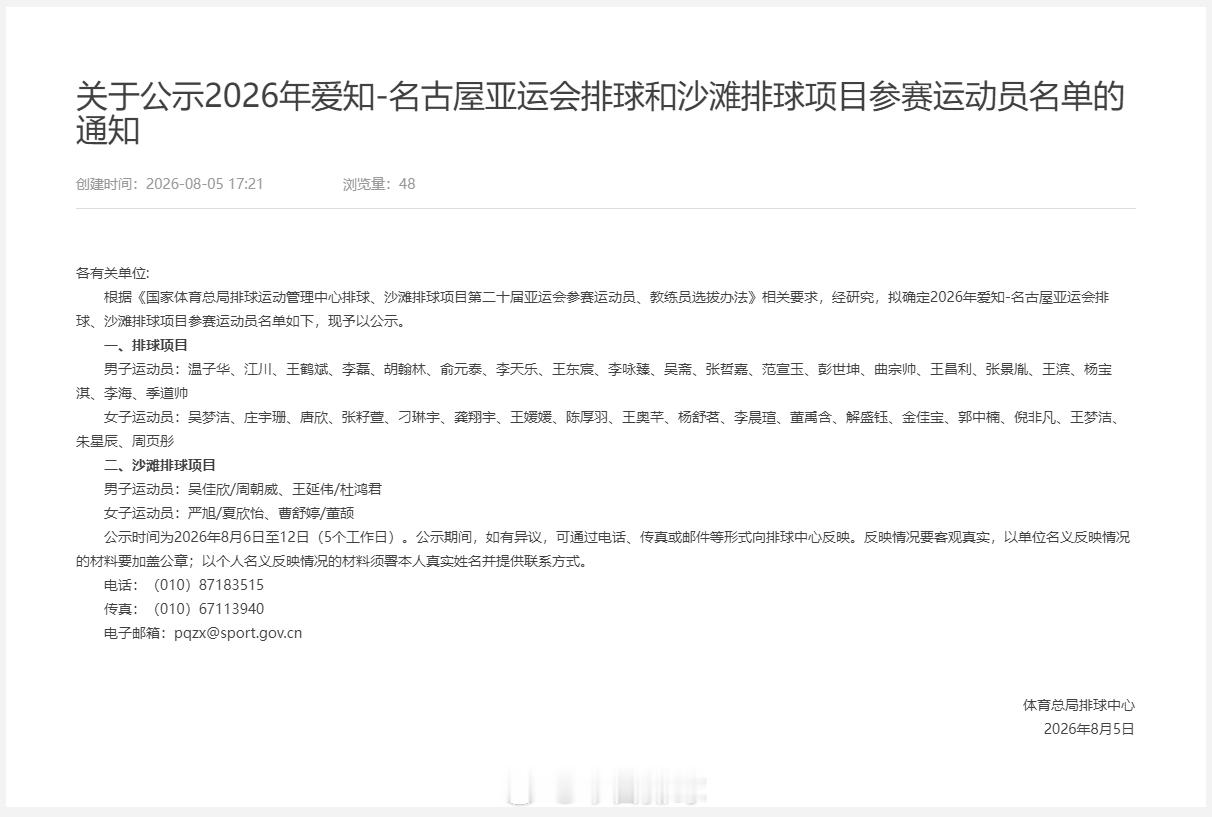 【中国男女排国家队参加2026爱知名古屋亚运会 室内排球比赛大名单公示】男排（2