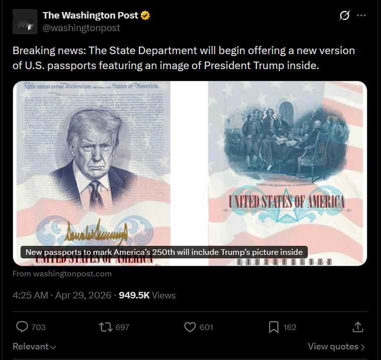 原来特朗普要给护照加自己头像这个新闻是WAPO报道的，还算是半个头版难绷这世道 