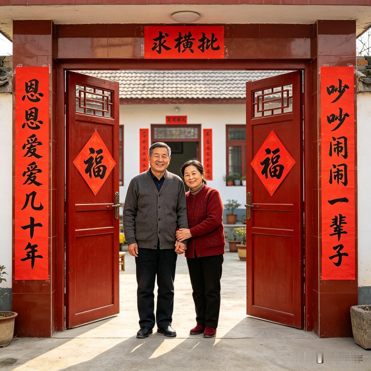 上联：恩恩爱爱几十年
下联：吵吵闹闹一辈子
 
这副联道尽相伴的真谛，“恩爱”与