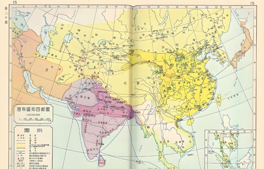 美国教科书版唐帝国地图，北到贝加尔湖以北和外兴安岭以北广大地区，东到日本海，西到