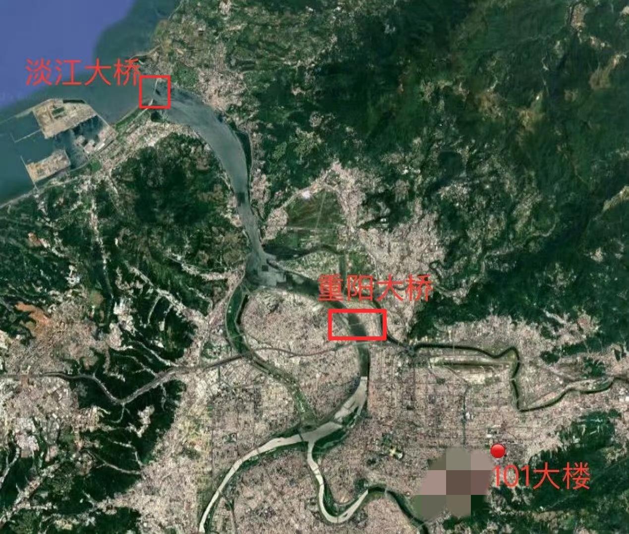 这次无人机拍摄101大楼的位置，大概是在淡水河口，距离市中心大约二十公里，所以无