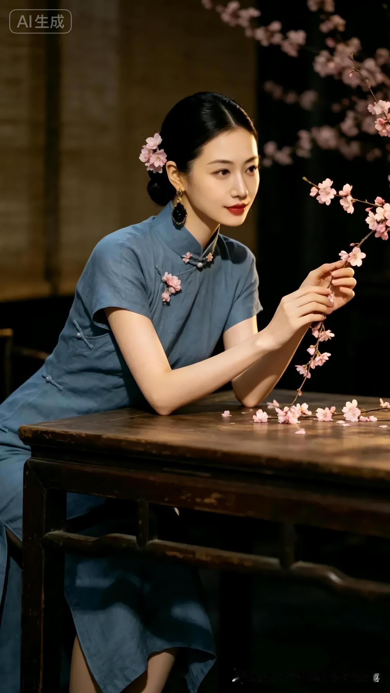 一位女子正在赏花，好温柔。