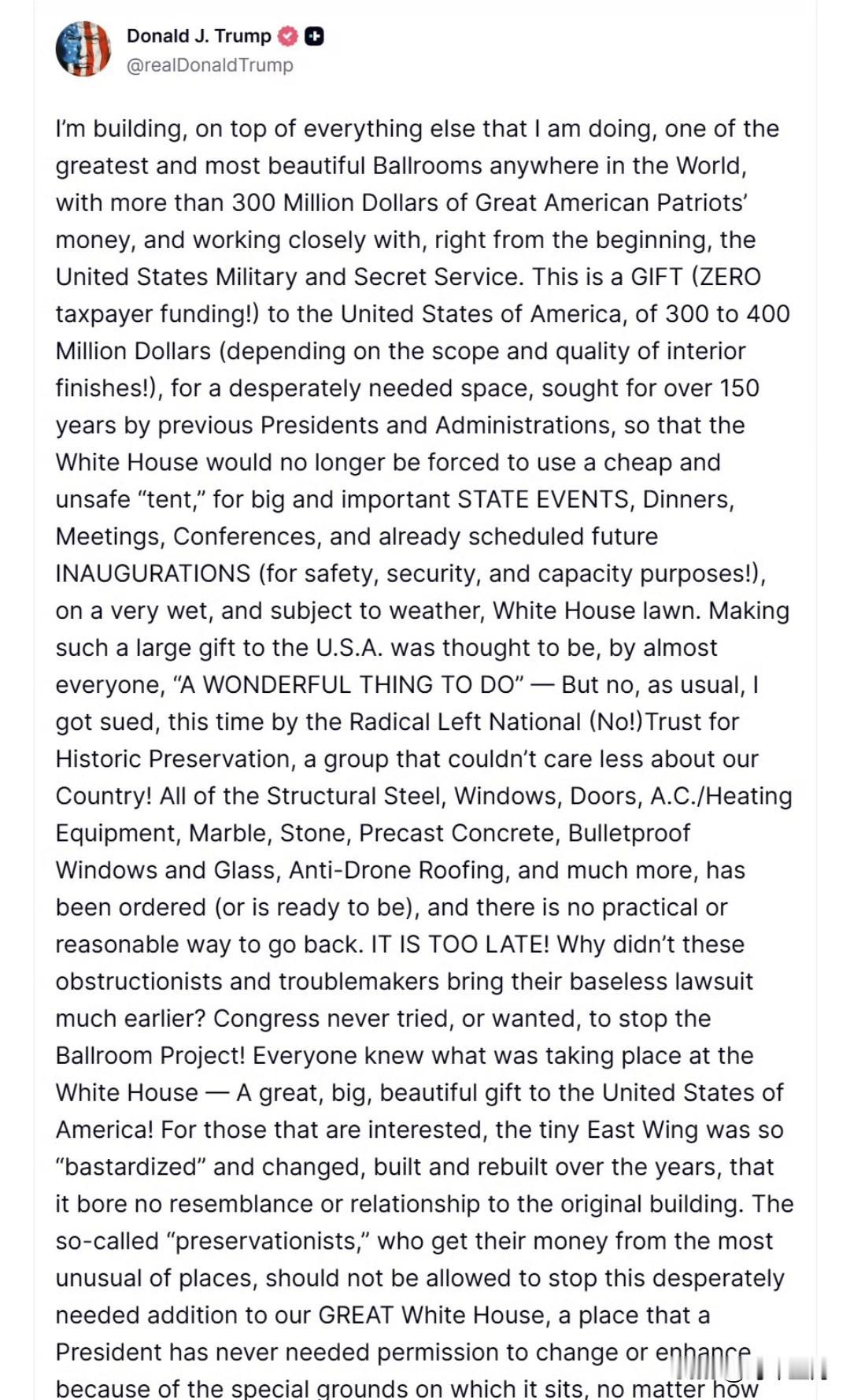 特朗普刚发的大篇——你们居然敢阻止朕修园子！[发怒]

除了我正在处理的所有其他