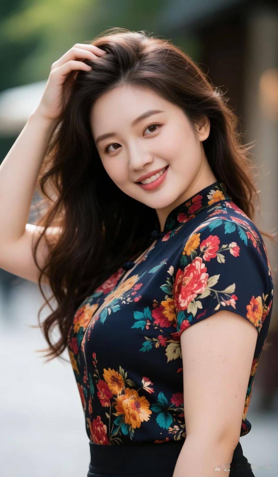 甜美笑容，花裙飘逸，春日气息满满！🌸💃🌸