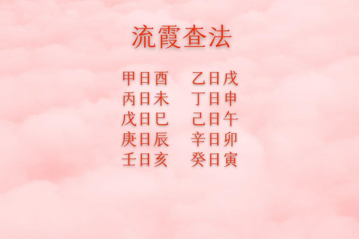 流霞，也是一种凶神，古代称之为血煞，主血光之灾，如果没有吉神解救，容易有流血伤灾