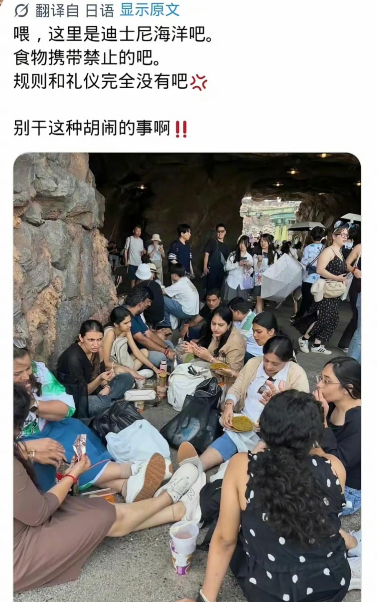 东京迪士尼禁止携带食物进入，但印度人管你有的没的，照样带着东西进去吃喝。