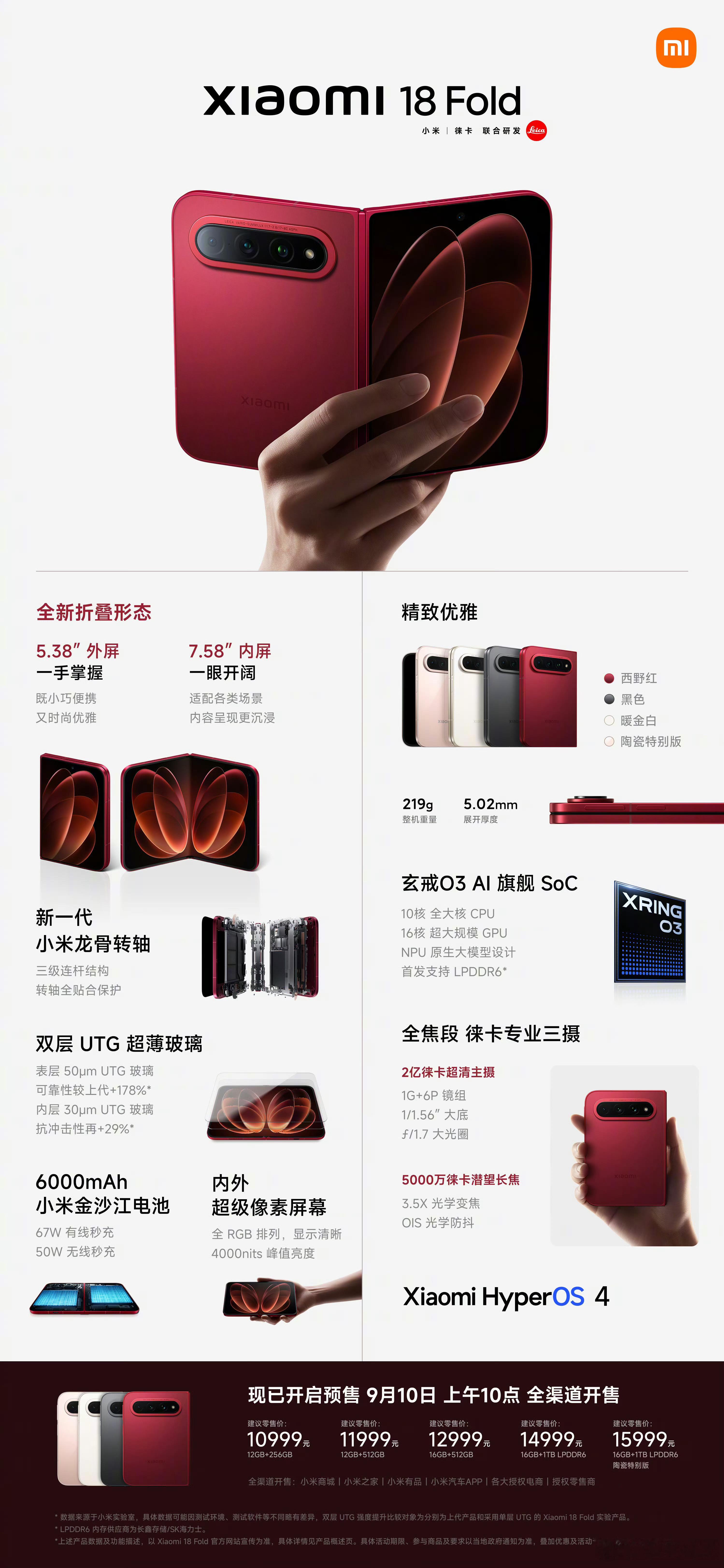 小米18Fold正式发布，售价10999元起，和华为Pura X Max售价基本