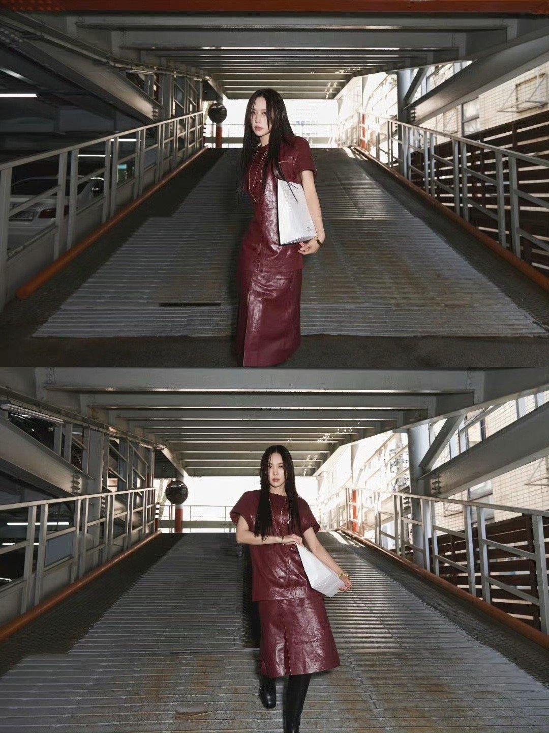 王霏霏cos大秀直拍王霏霏大秀鲨疯全场🔥湿发搭配酒红皮质套装，慵懒又凌厉，冷艳