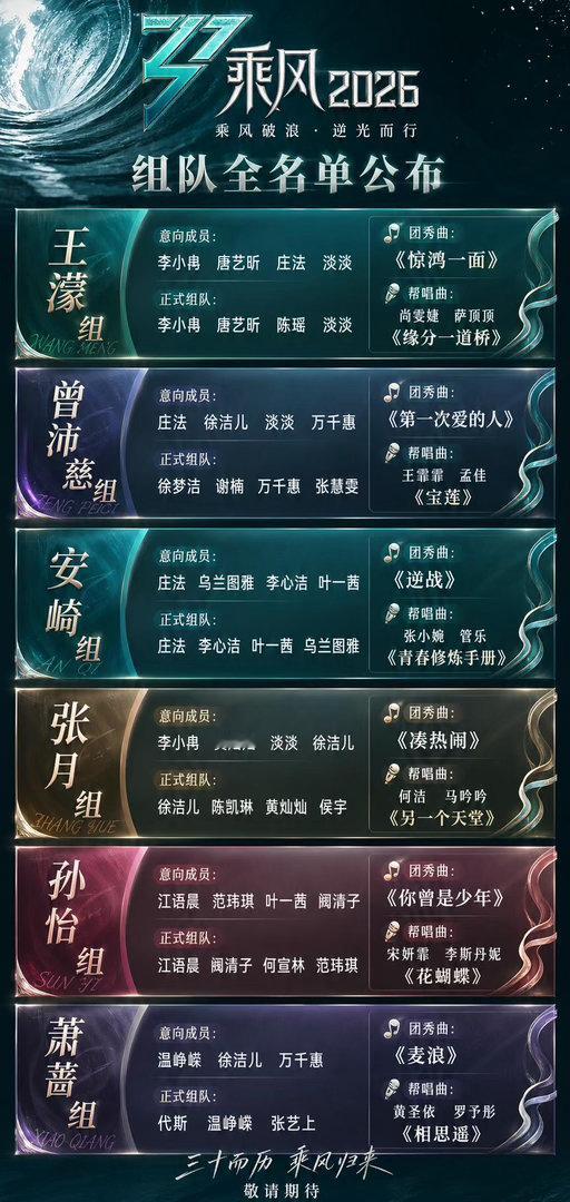乘风三公选人已正式公布意向成员与正式组队正式公布乘风2026｜乘风破浪的姐姐