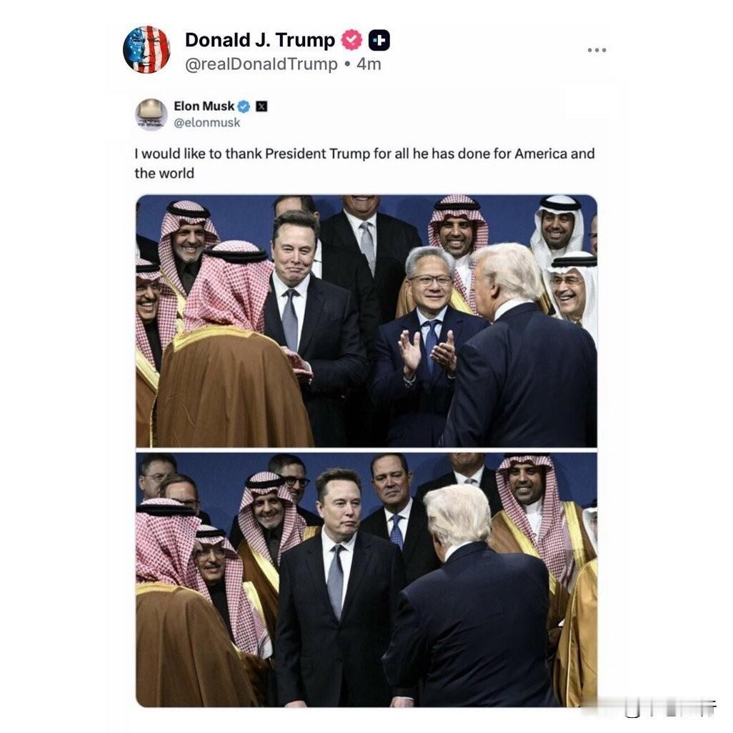 特朗普：转发马斯克。
马斯克：收到兄弟信号。
网友：啊这……美国最会制造话题的两