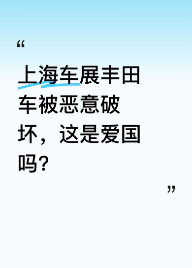 上海车展是全球车展，有众多外国爱好者和企业参与。可有人为了流量恶意破坏丰田展车，