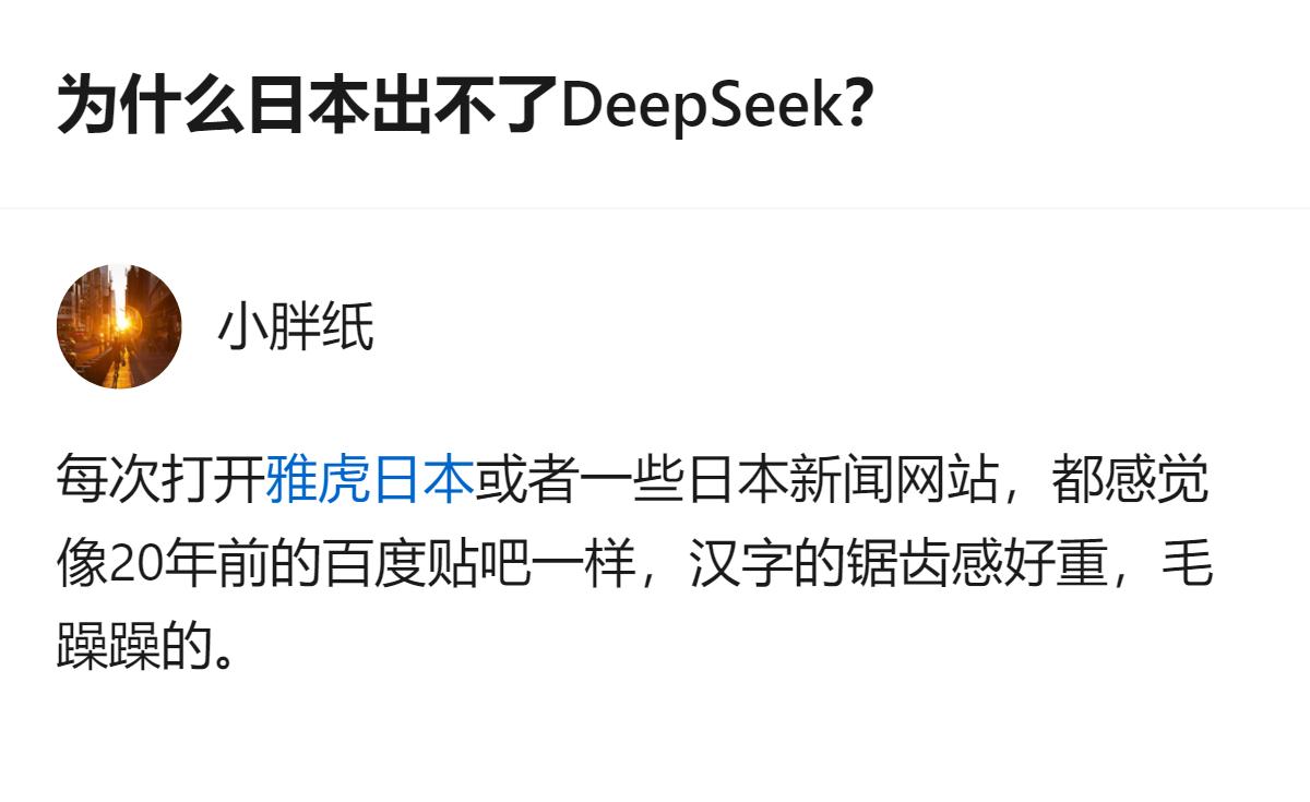 很难用一句话下结论，但有一点挺明显：日本在AI领域的生态和技术路径，和DeepS