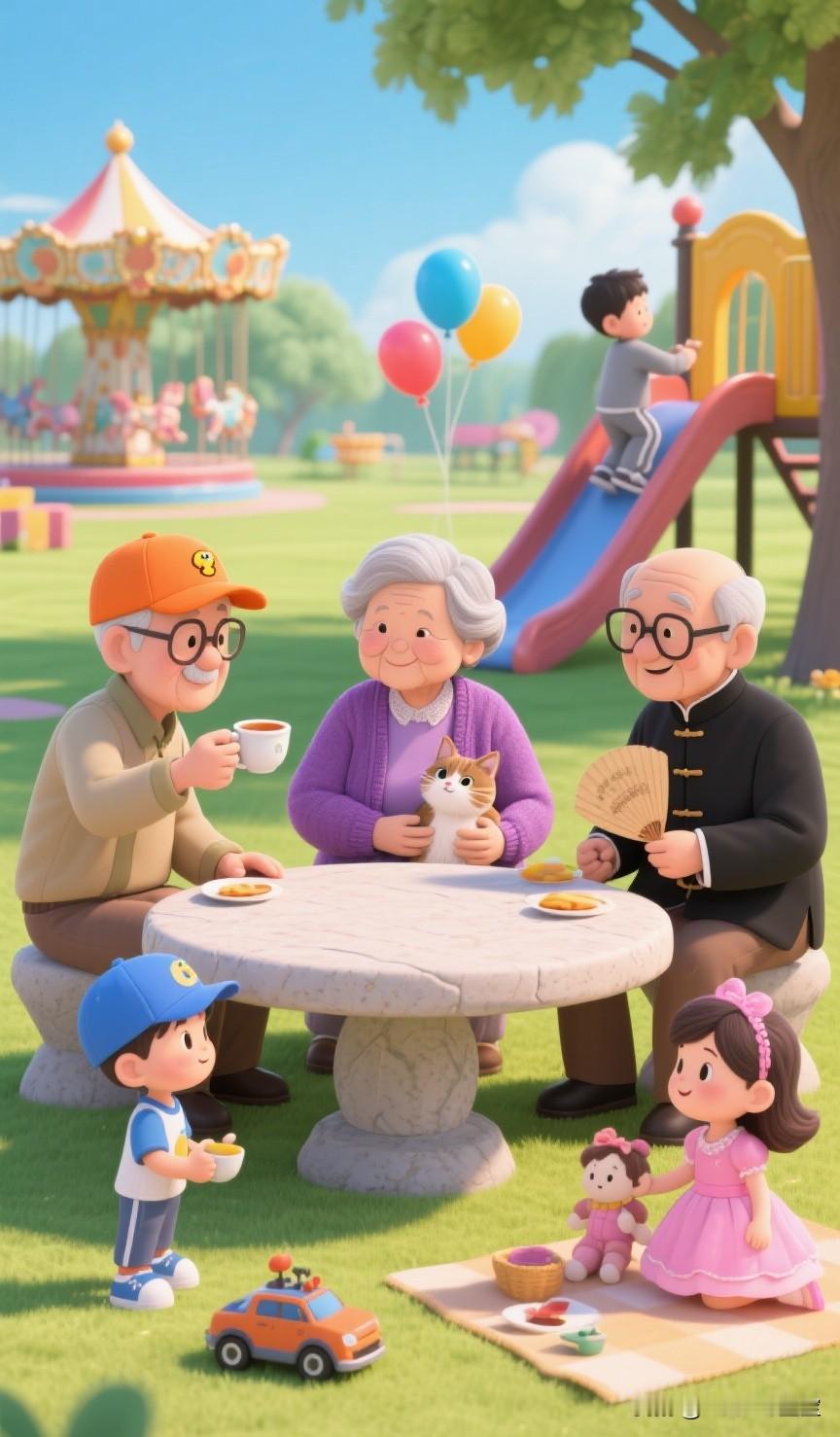 “这孩子完全是给爷爷奶奶生的”
这是昨日我带着孩子去公园玩耍时
听到几个老年人的