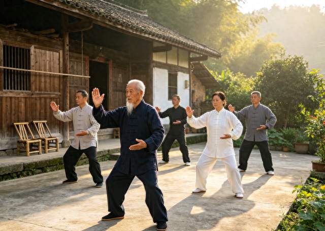 师父说：调理脾胃那一下，手举错了等于没练。掌根一撑，脾胃才动
