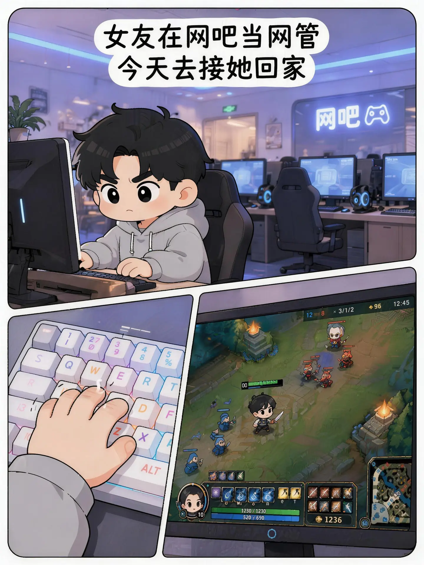 整个网吧的人都愣住了...。