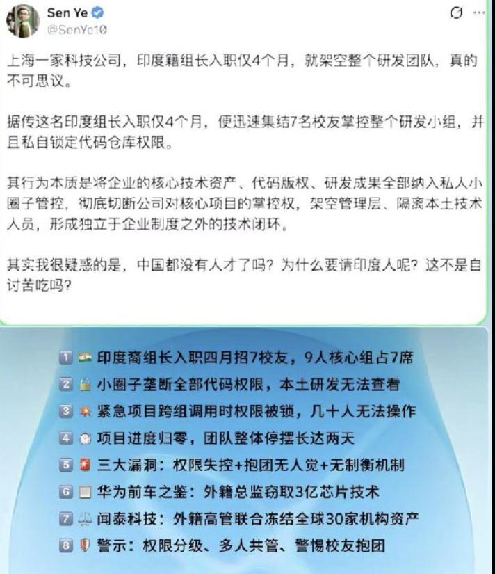 截图中的消息，我在网上核实了一下，基本属实。事情发生在上海张江一家中小民营软件企