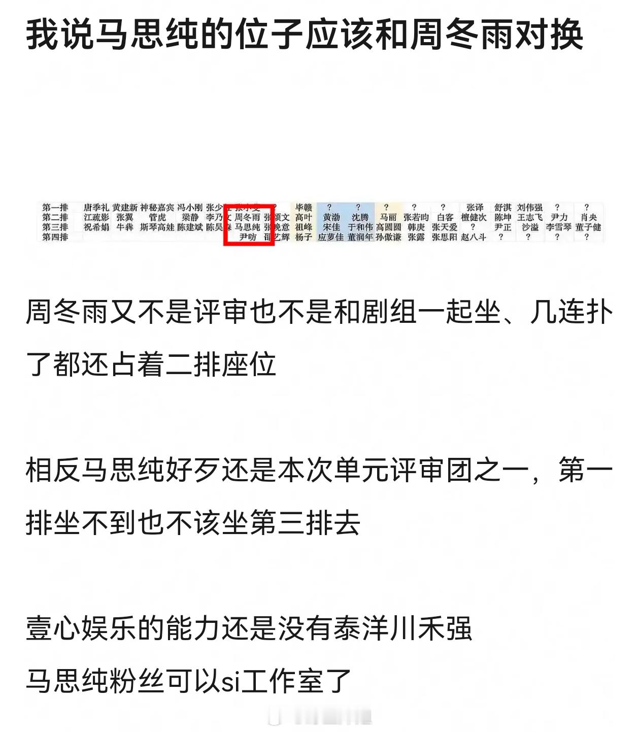 北京国际电影节第三排都是有入选电影节影片的，宋佳高圆圆于和伟 韩庚张天爱  从这