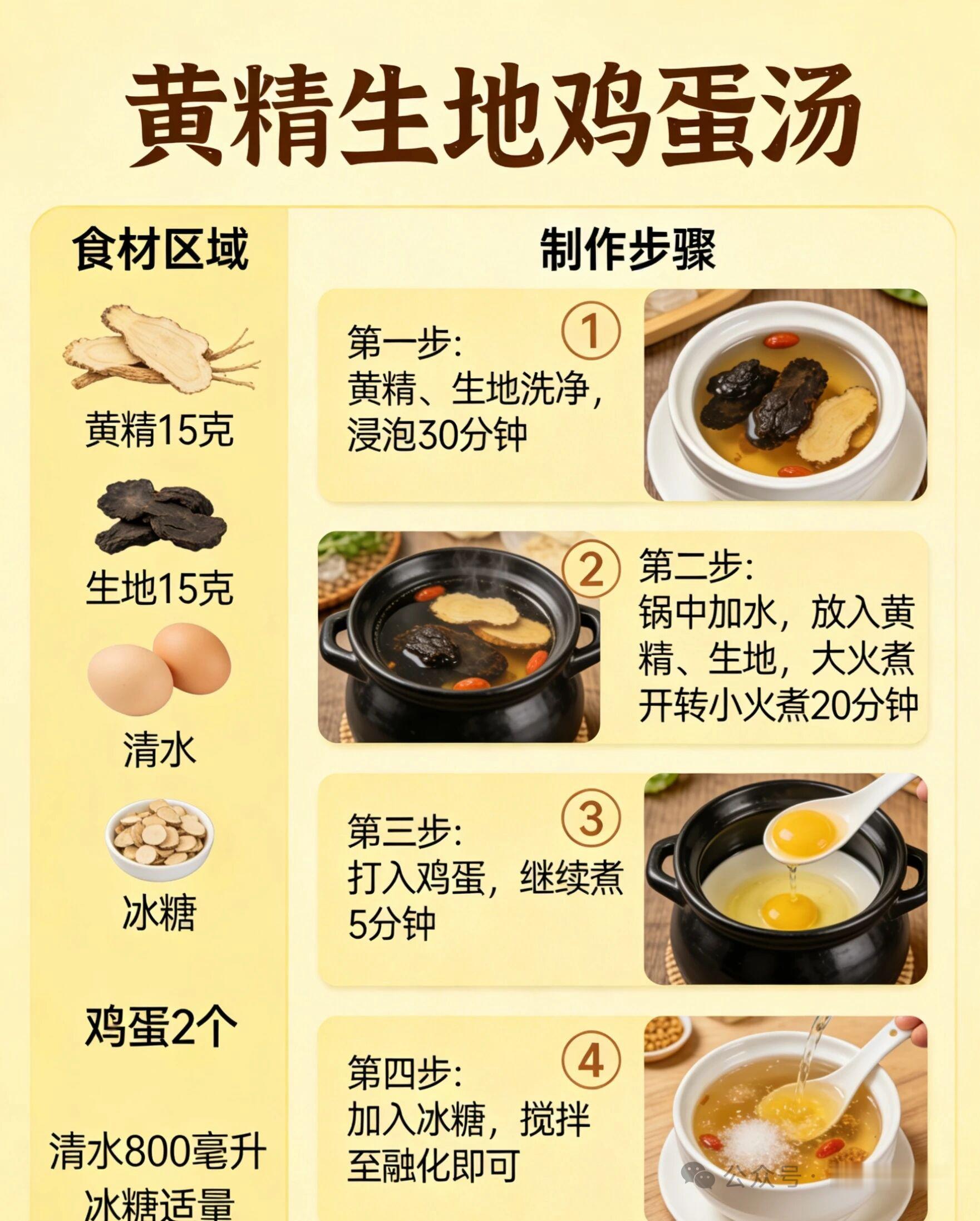 养颜抗皱药膳｜黄精生地鸡蛋汤✨核心功效：滋润养颜，改善颜面枯槁、毛发干枯、面皱皮