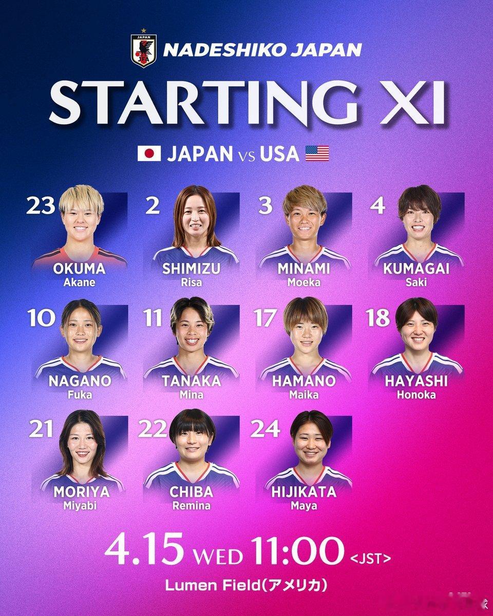 nadeshiko japan日本女子代表 【比赛日·先发】四月美国国际友谊赛第