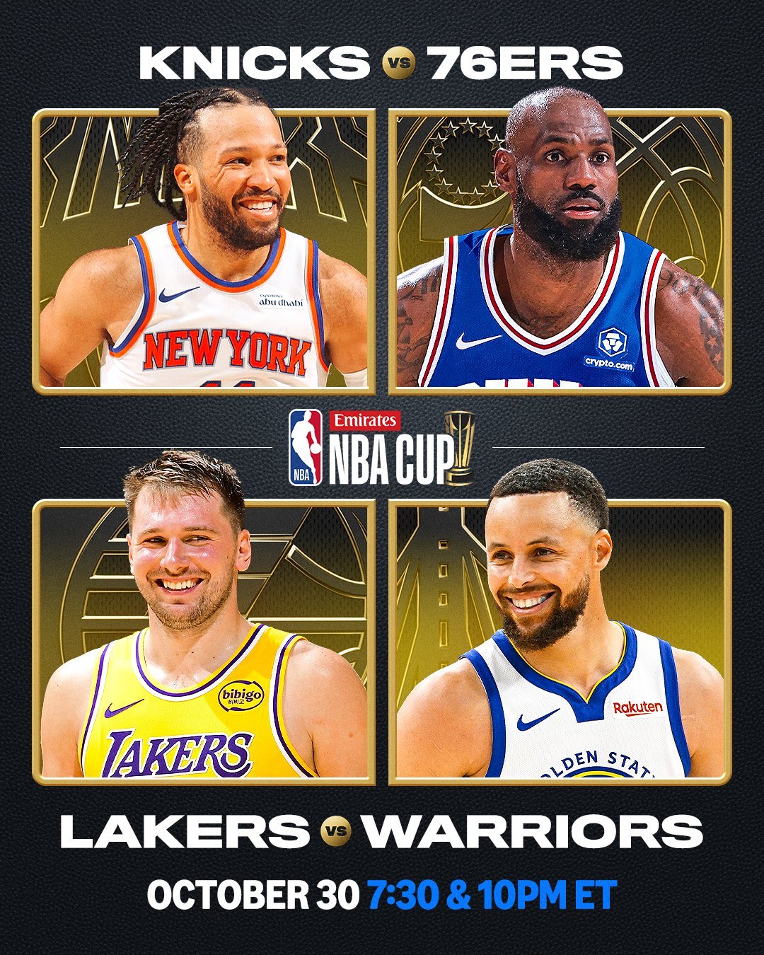 NBA杯的揭幕战也是流量对局，东部那边是尼克斯vs76人，西部这边则是湖人vs勇