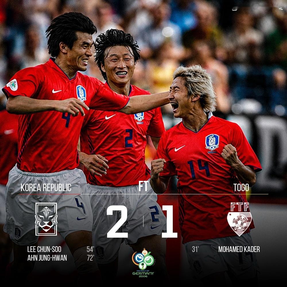 孙兴慜 韩国队在本世纪与非洲球队在世界杯上的交手记录（1胜1平2负）2006年：