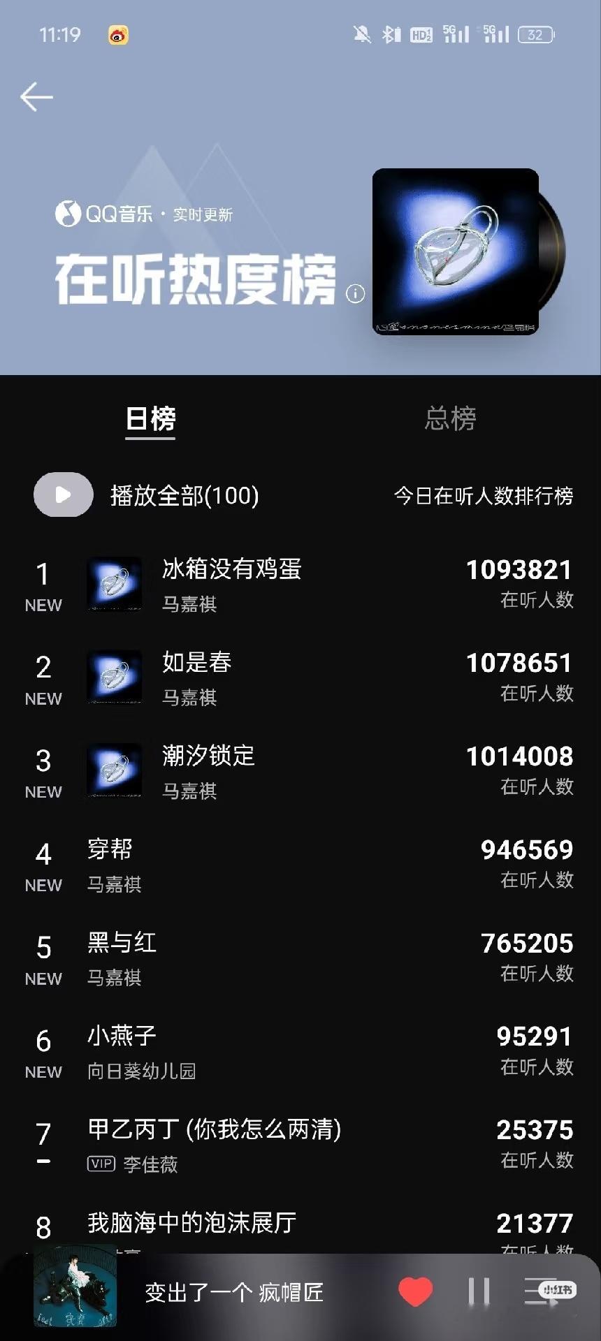 马嘉祺霸榜 QQ 音乐。 ​​​