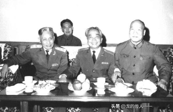 李达(右一)与越南军事代表团团长武元甲大将(右二)等合影。