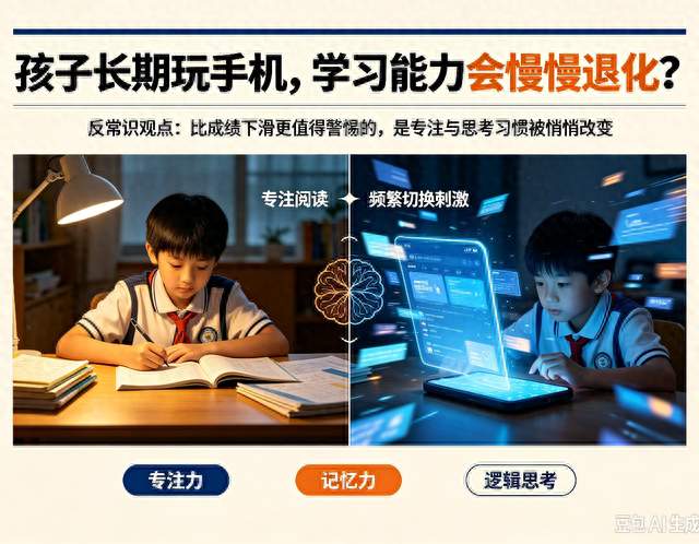 孩子长期沉迷手机，不是贪玩这么简单，大脑学习力正在悄悄退化