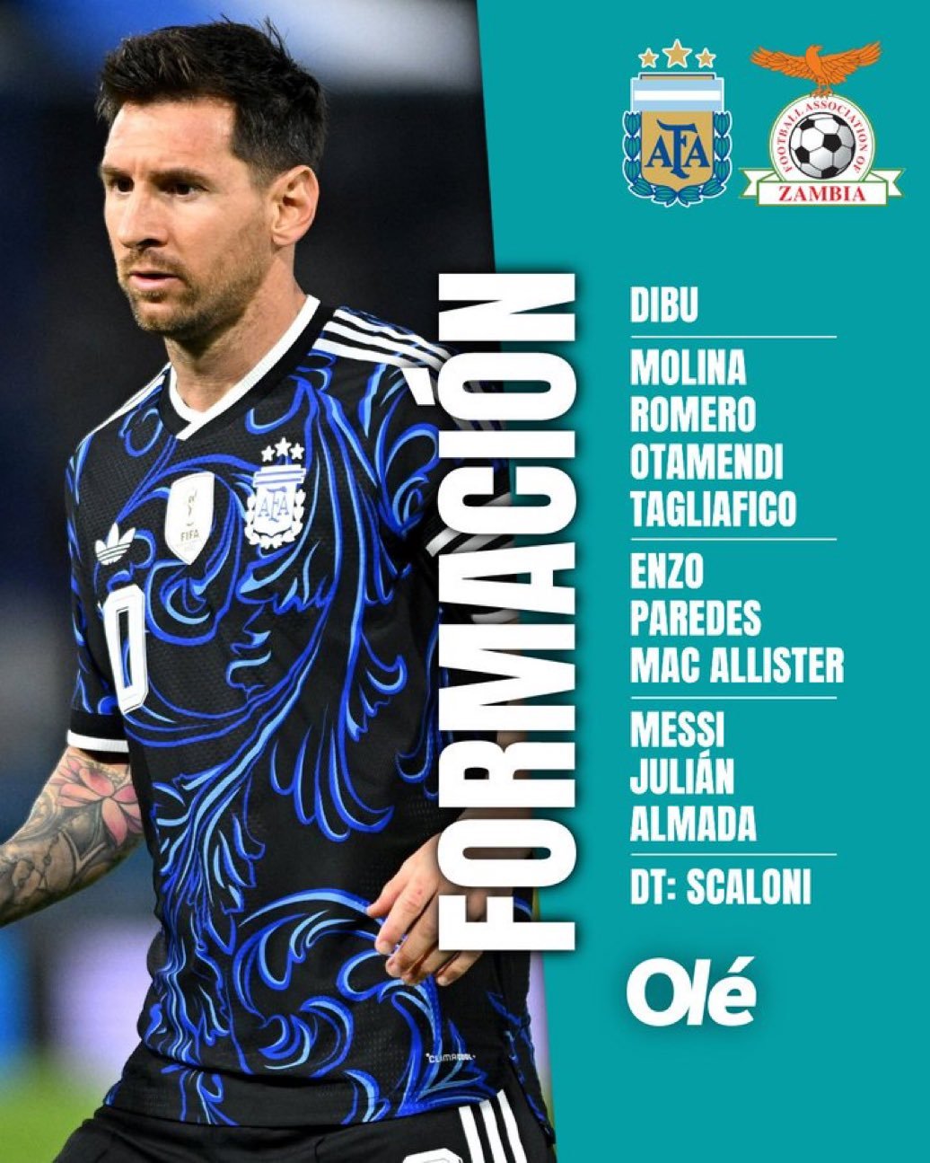 世界冠军阿根廷对阵赞比亚的官方阵容🇿🇲🇦🇷阿根廷主力框架浮出水面。梅西、