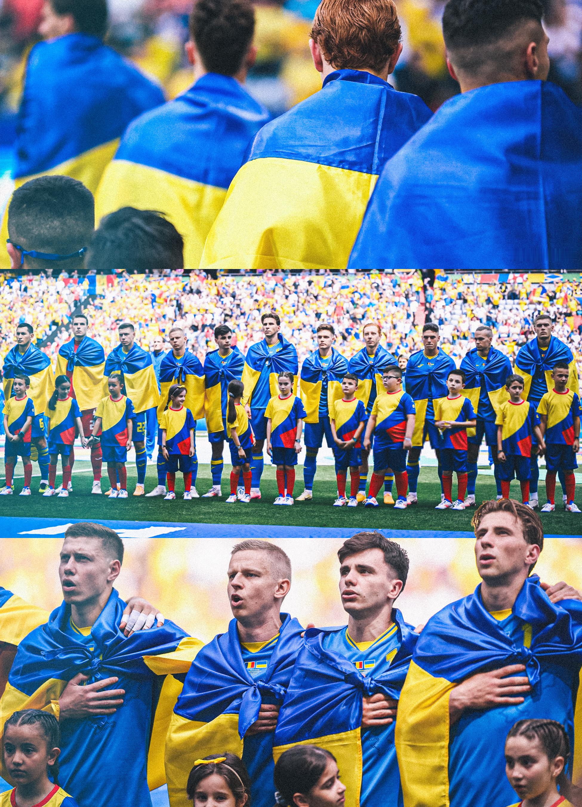 乌克兰球员身披国旗出场，开启本届欧洲杯征程。🇺🇦#罗马尼亚vs乌克兰##欧洲