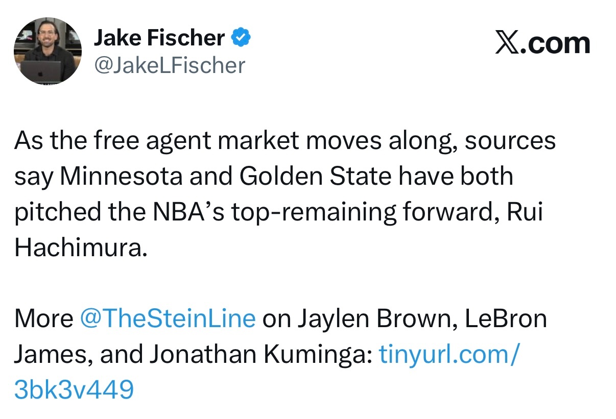 Marc Stein与Jake Fischer报道：森林狼将八村垒视为首发大前锋