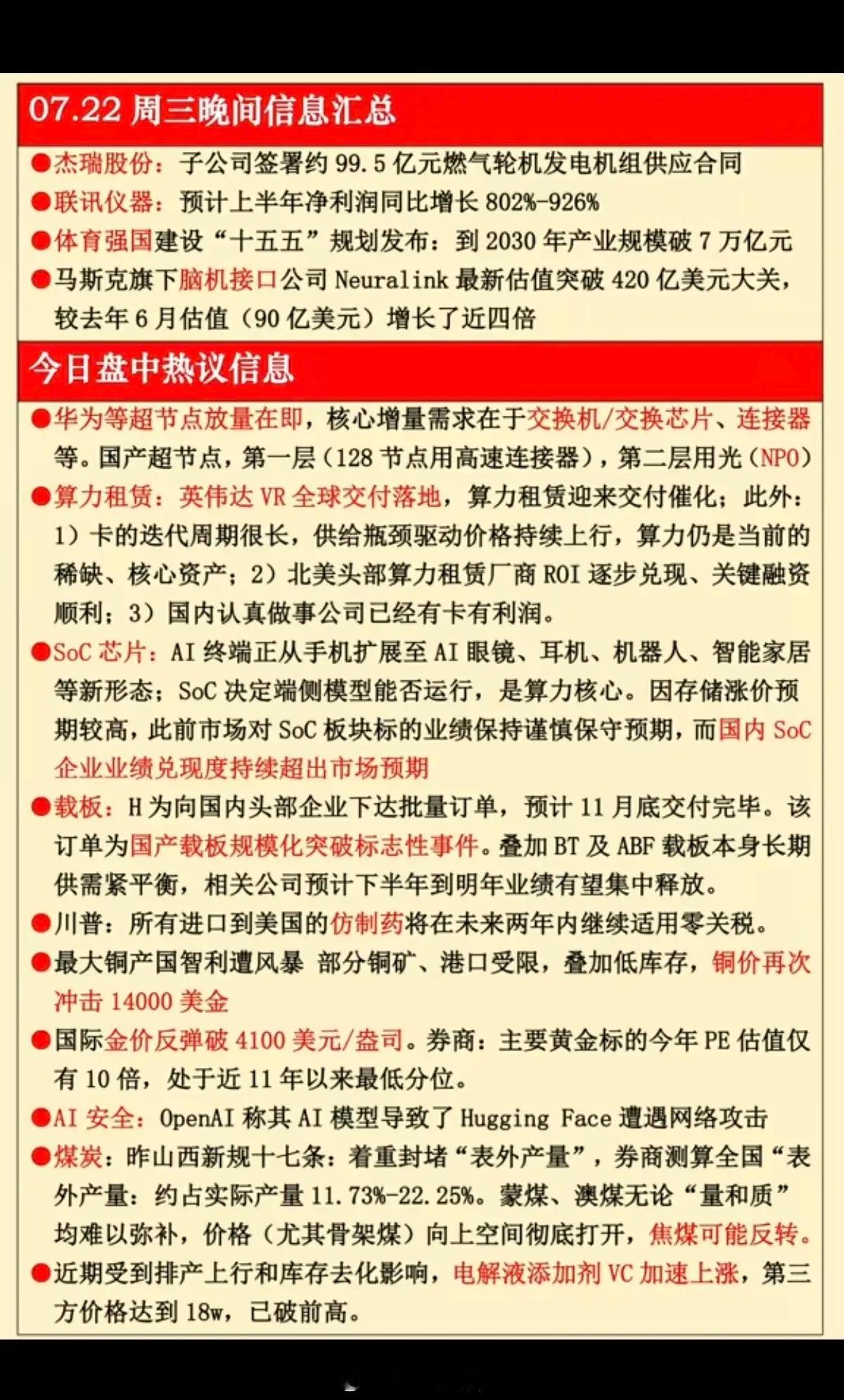 7.22周三晚间财经热点信息汇总（六大方向深度解读）一、脑机接口行业迎来政策与技