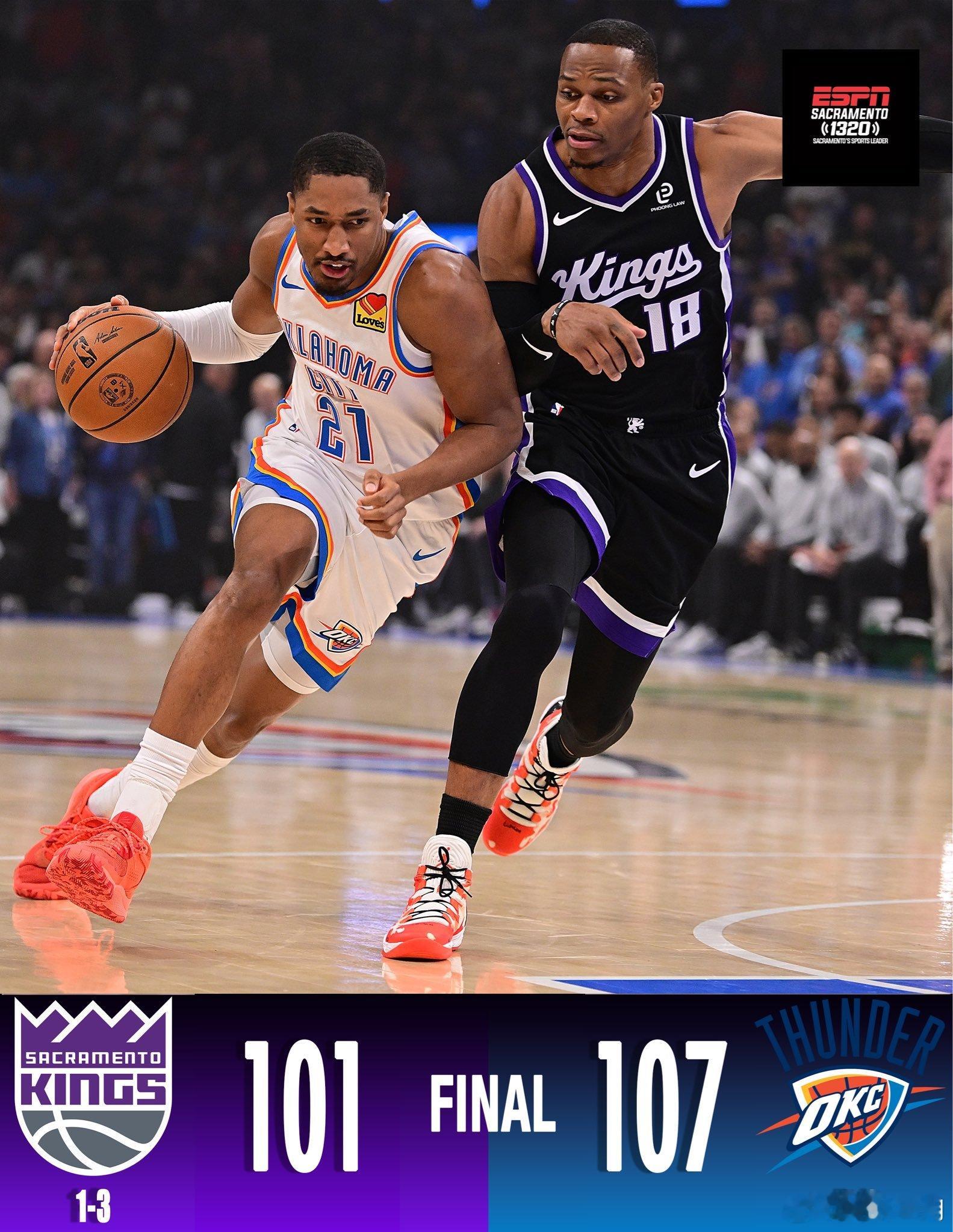 对阵残阵背靠背的卫冕冠军，国王打出开赛后最好的半场表现，然后不出意外的再次“惜败