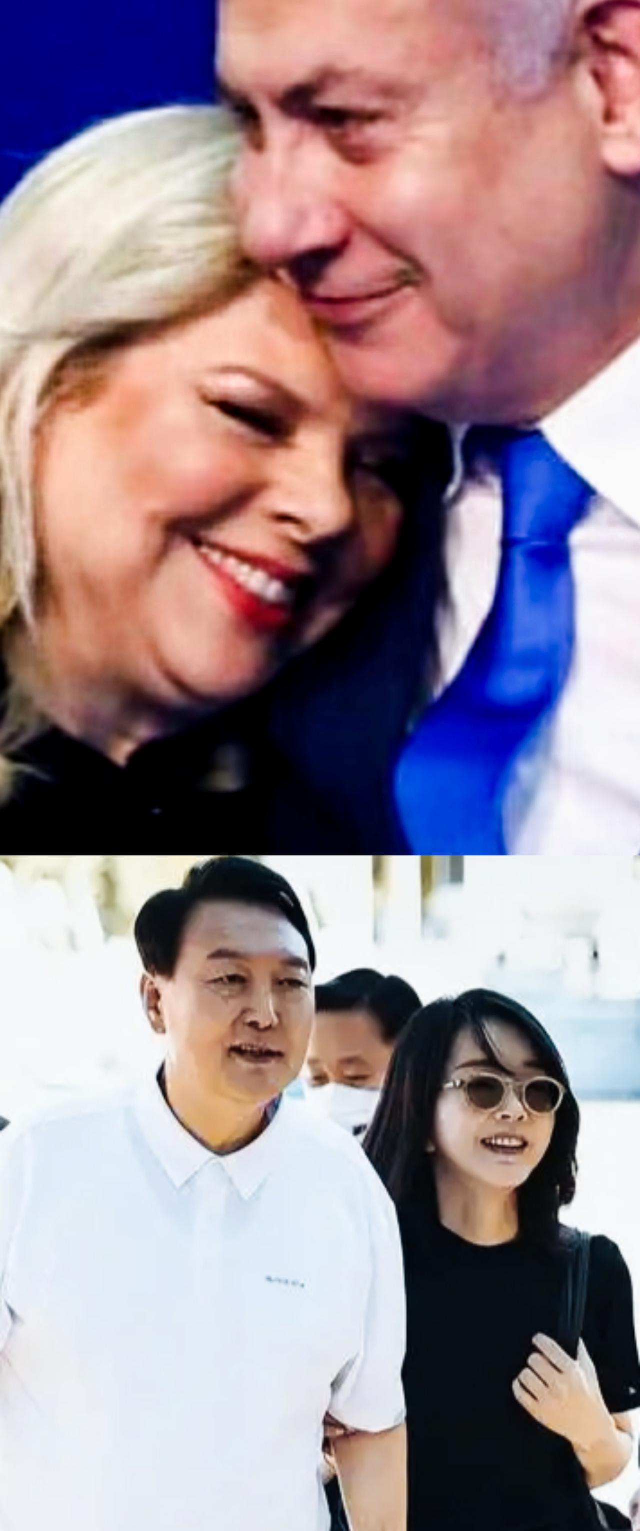 内塔尼亚胡夫妇和尹锡悦夫妇看起来，谁更恩爱呢？谁更有夫妻相啊？
萨拉和金建希脸上