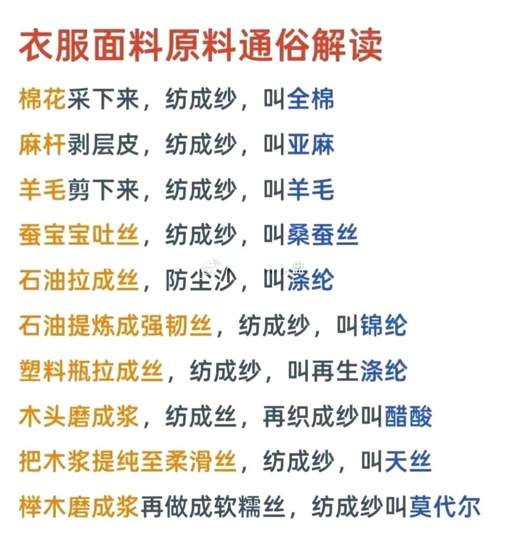 这下看懂衣服面料的原料了。