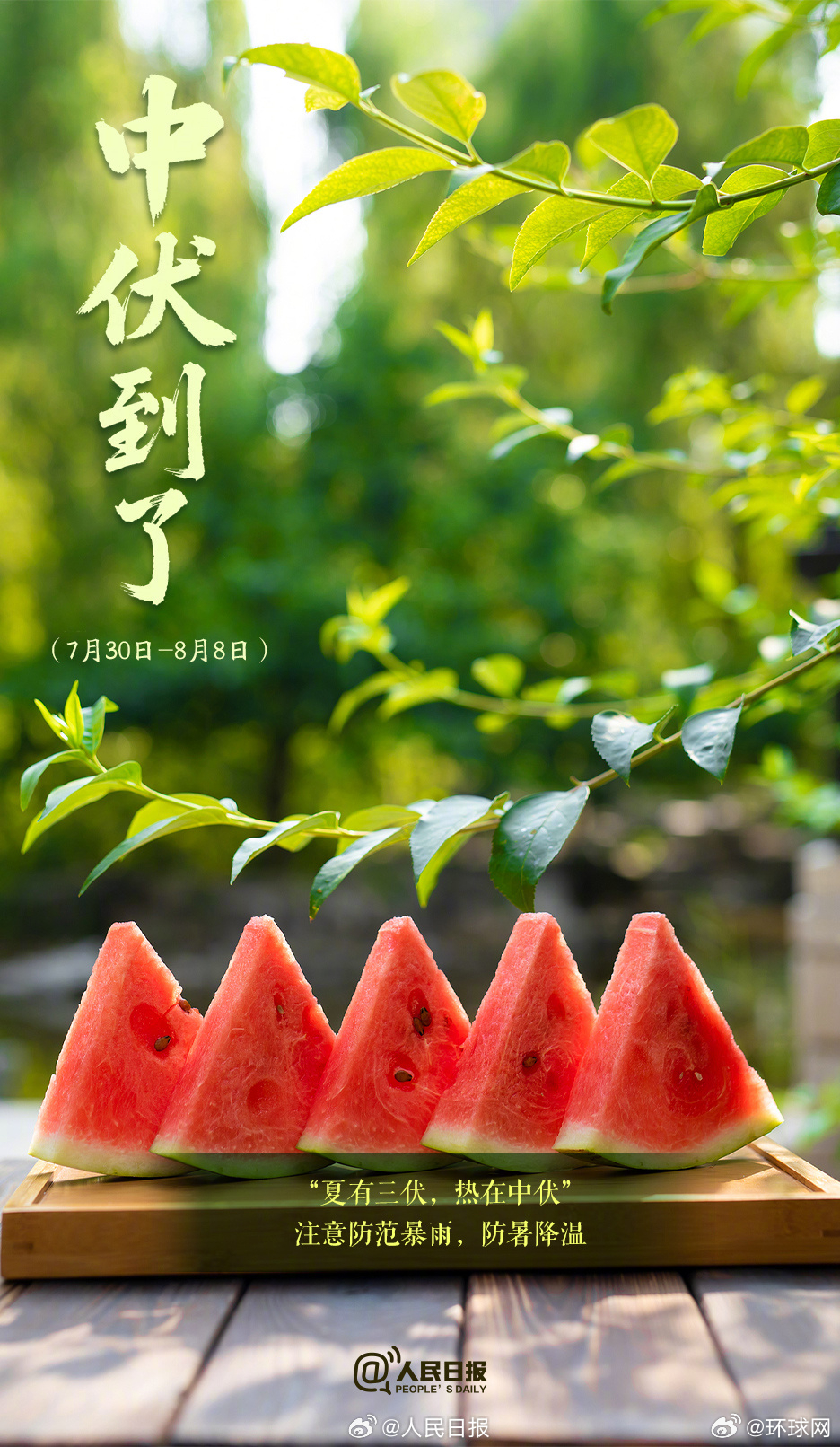 【今天，#中伏到了#】①今年的中伏时间为7月30日到8月8日，#三伏天已经过了三