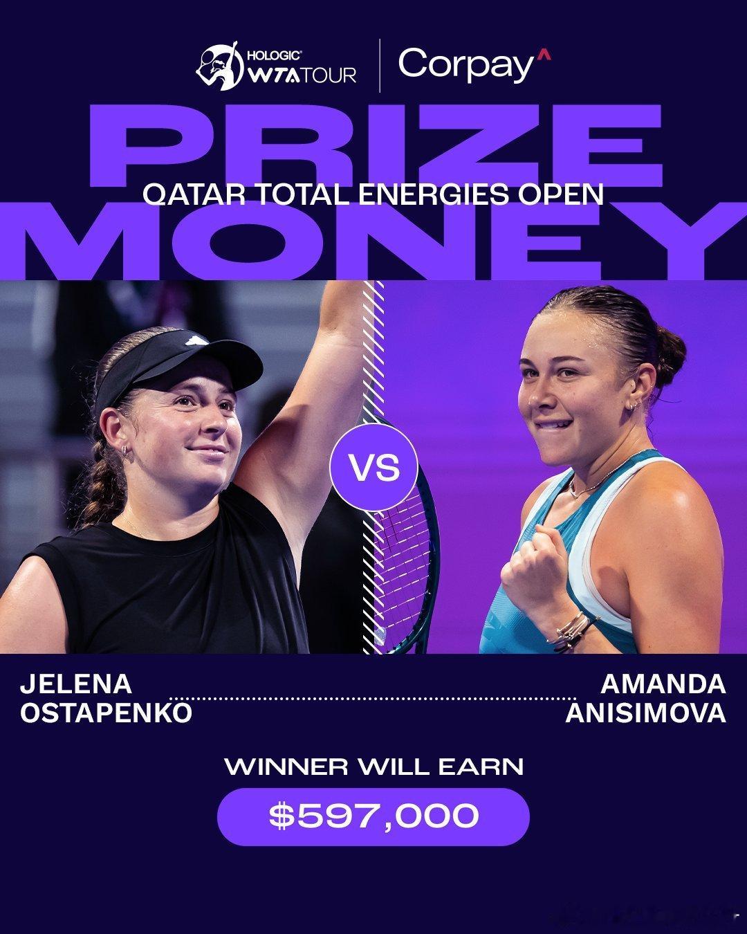 🟣WTA1000多哈女单半决赛🇺🇸阿尼西莫娃6-3/6-3击败🇷🇺亚历