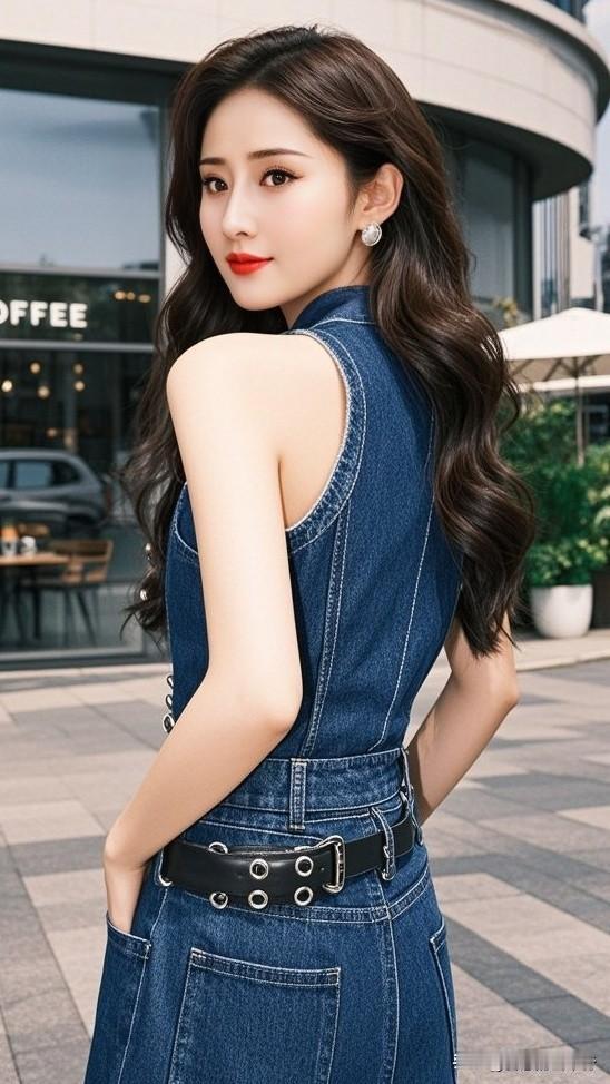 无袖牛仔连衣裙太杀我💙
立领剪裁+宽黑腰带，狠狠收住腰线
利落又带点酷飒感，都