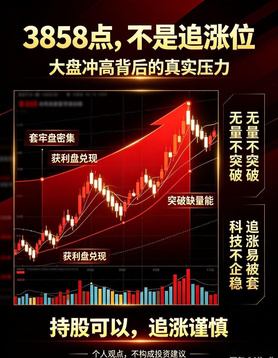 大盘冲高暗藏隐患！3858点生死压力，当下只持股、不追涨当前A股盘面结构极其清晰