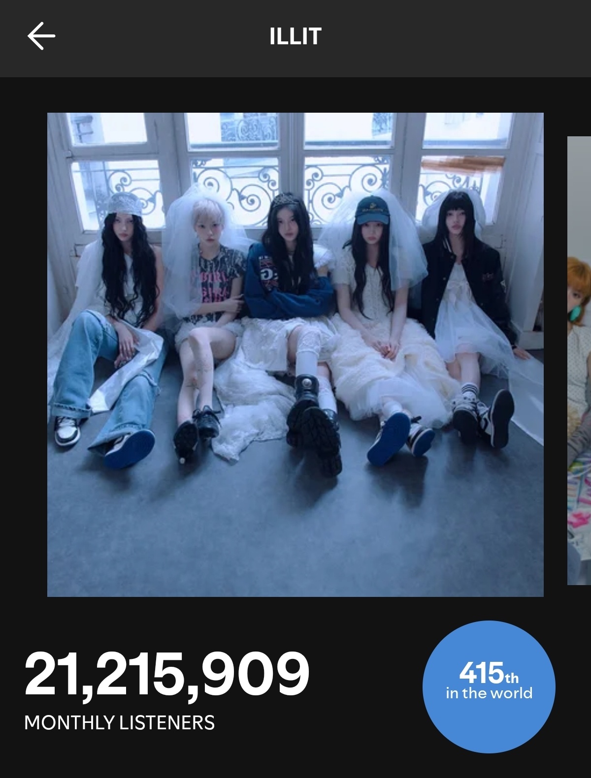 ILLIT Spotify月听众正式突破2️⃣1️⃣0️⃣0️⃣万大关，创下自身