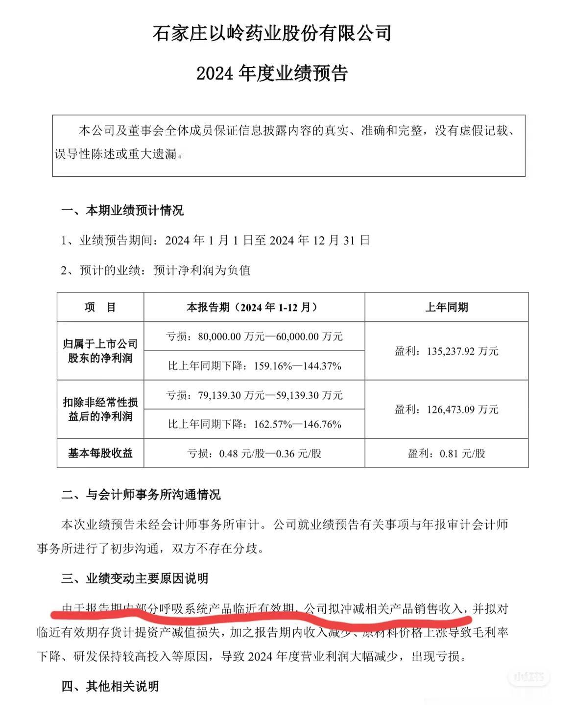 卖连花清瘟的那个上市公司大幅亏损，公告值得玩味！
上市公司以岭药业亏损六亿到八亿