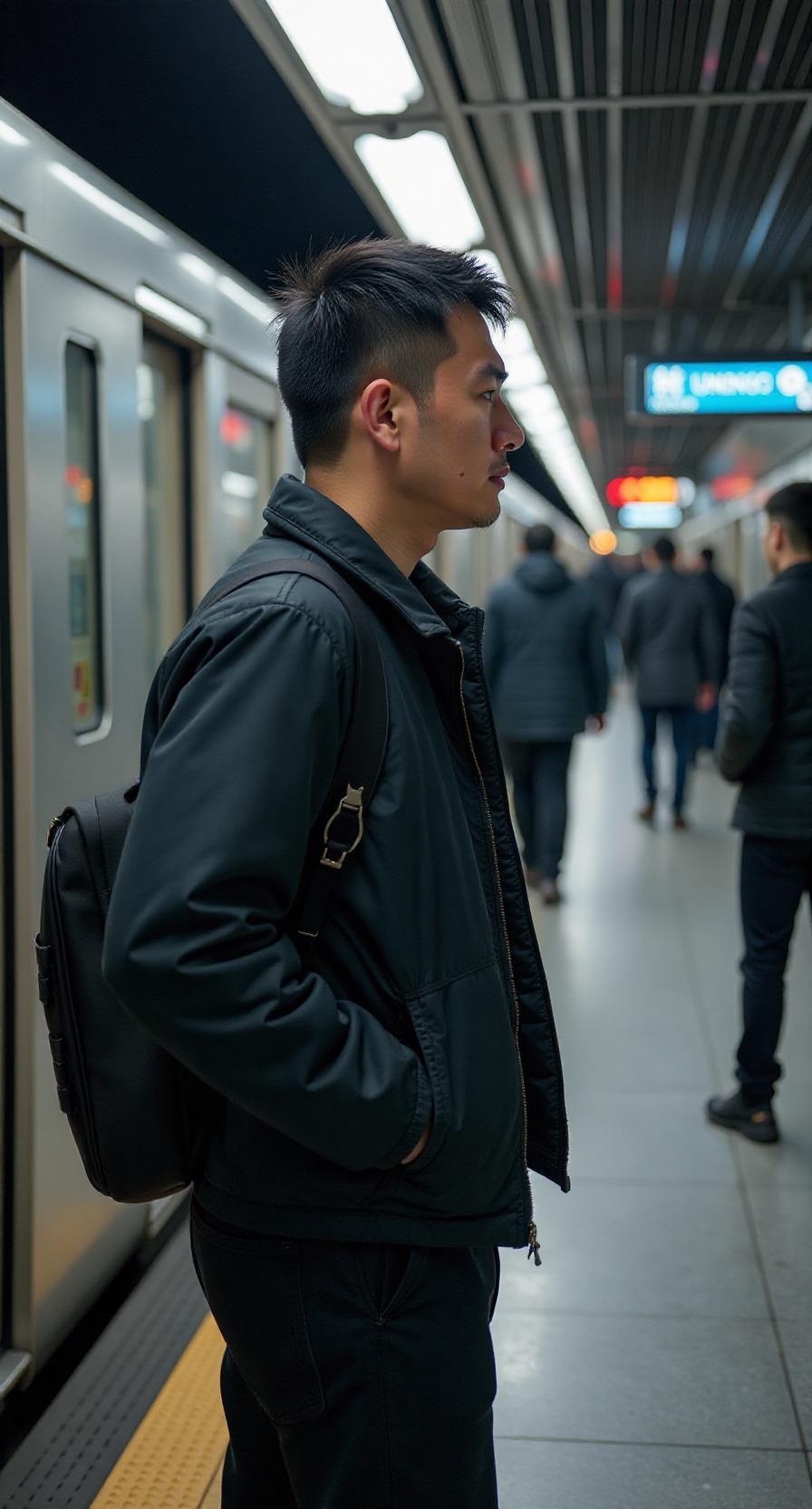 一名失去双臂的男子在湖北武汉乘坐地铁时，走无障碍通道，意图方便出行。然而，工作人